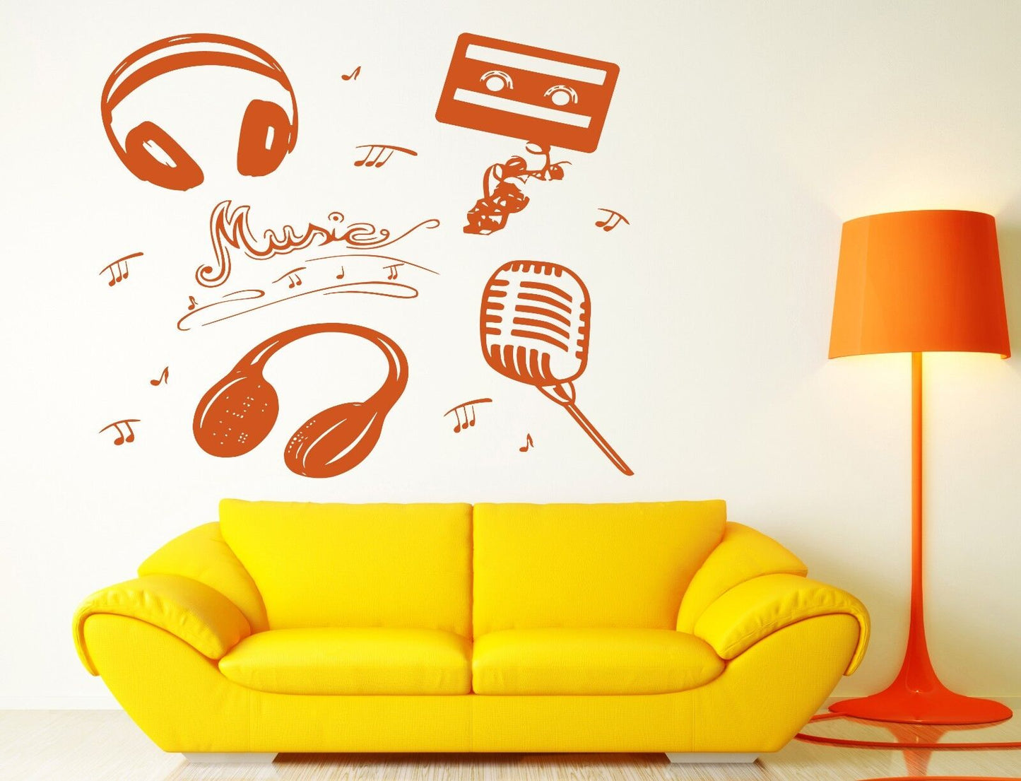 Vinyl Wall Sticker Attributes Microphone Headphones Music Cassette Notes (n324)