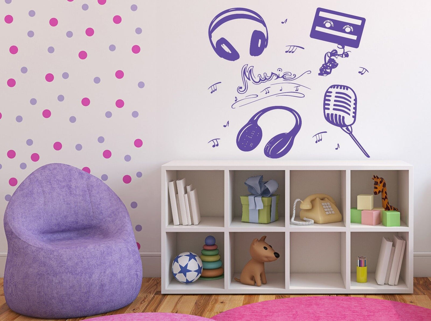 Vinyl Wall Sticker Attributes Microphone Headphones Music Cassette Notes (n324)