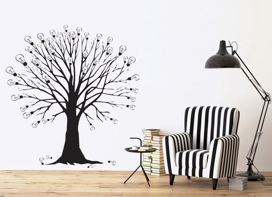 Autocollant mural en vinyle, étiquette Branches d'arbre, idée ampoule, décor abstrait (n333)