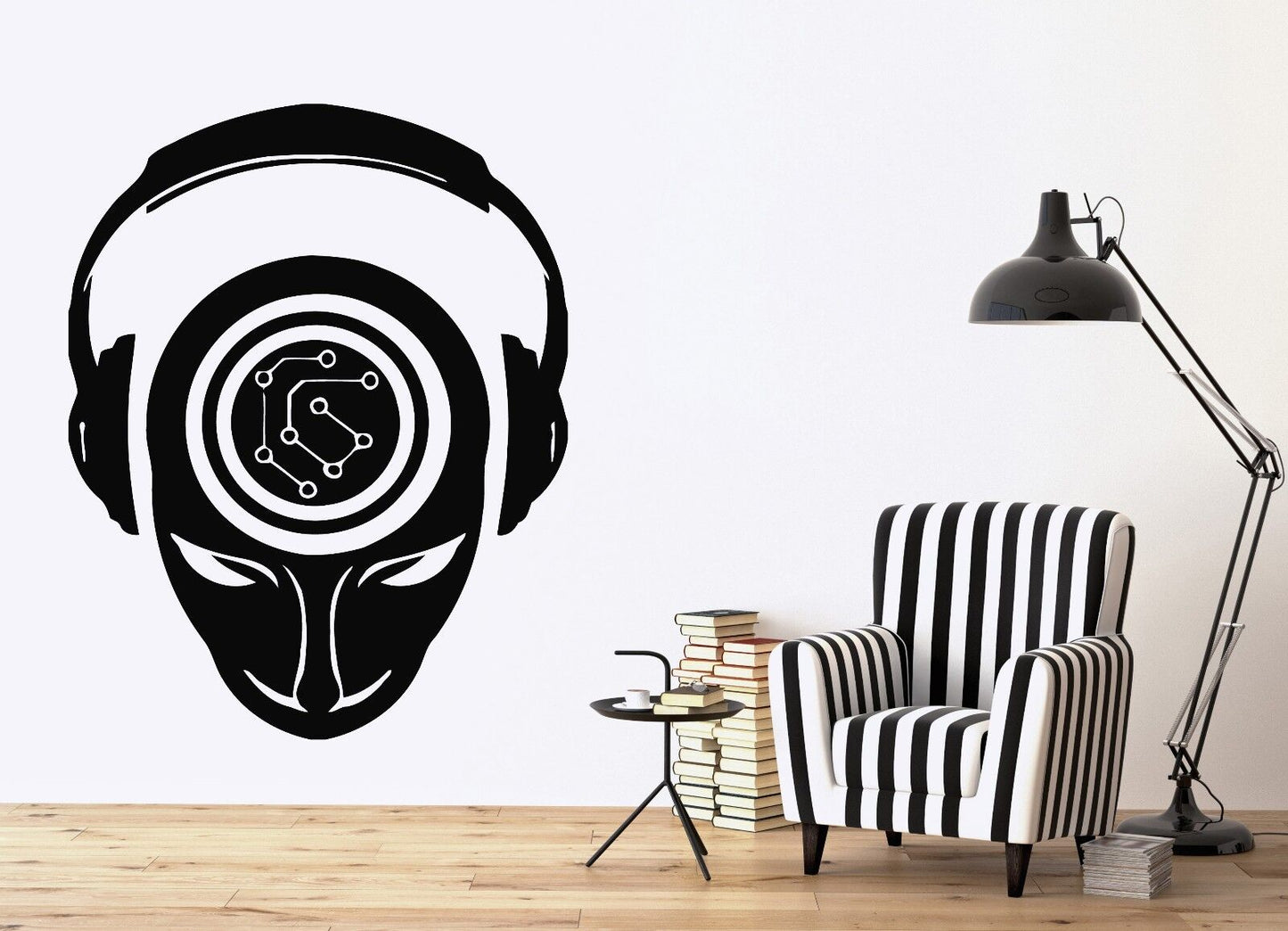 Autocollant mural musique personnes casque activité cérébrale enregistrement DJ vinyle autocollant (n341)