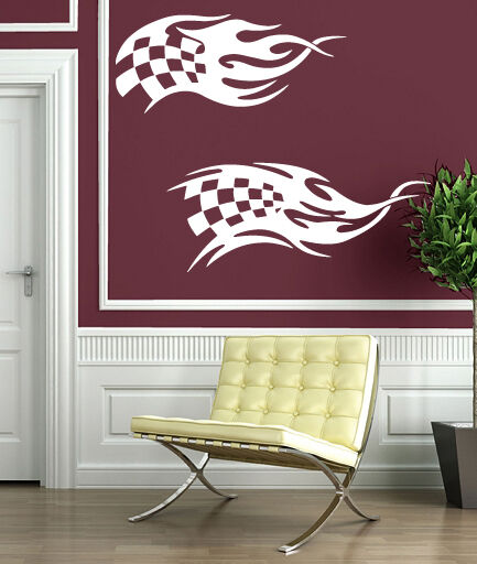 Wall Sticker Speed Machine Power Flag Grandstand Finish Vinyl Decal (n345)