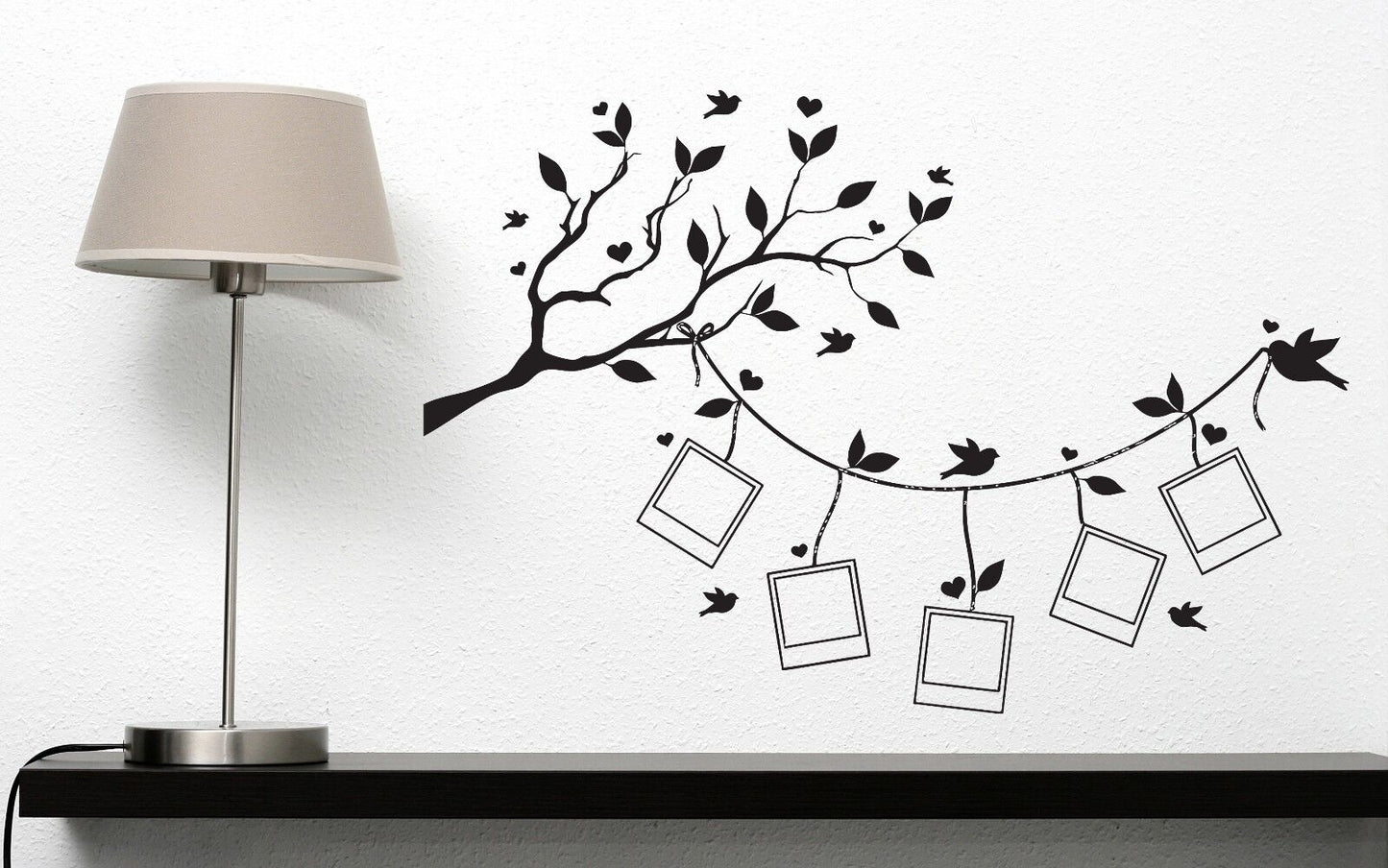 Autocollant mural en vinyle, branches d'arbre, feuilles, cadres stylisés pour Photos de famille (n346)