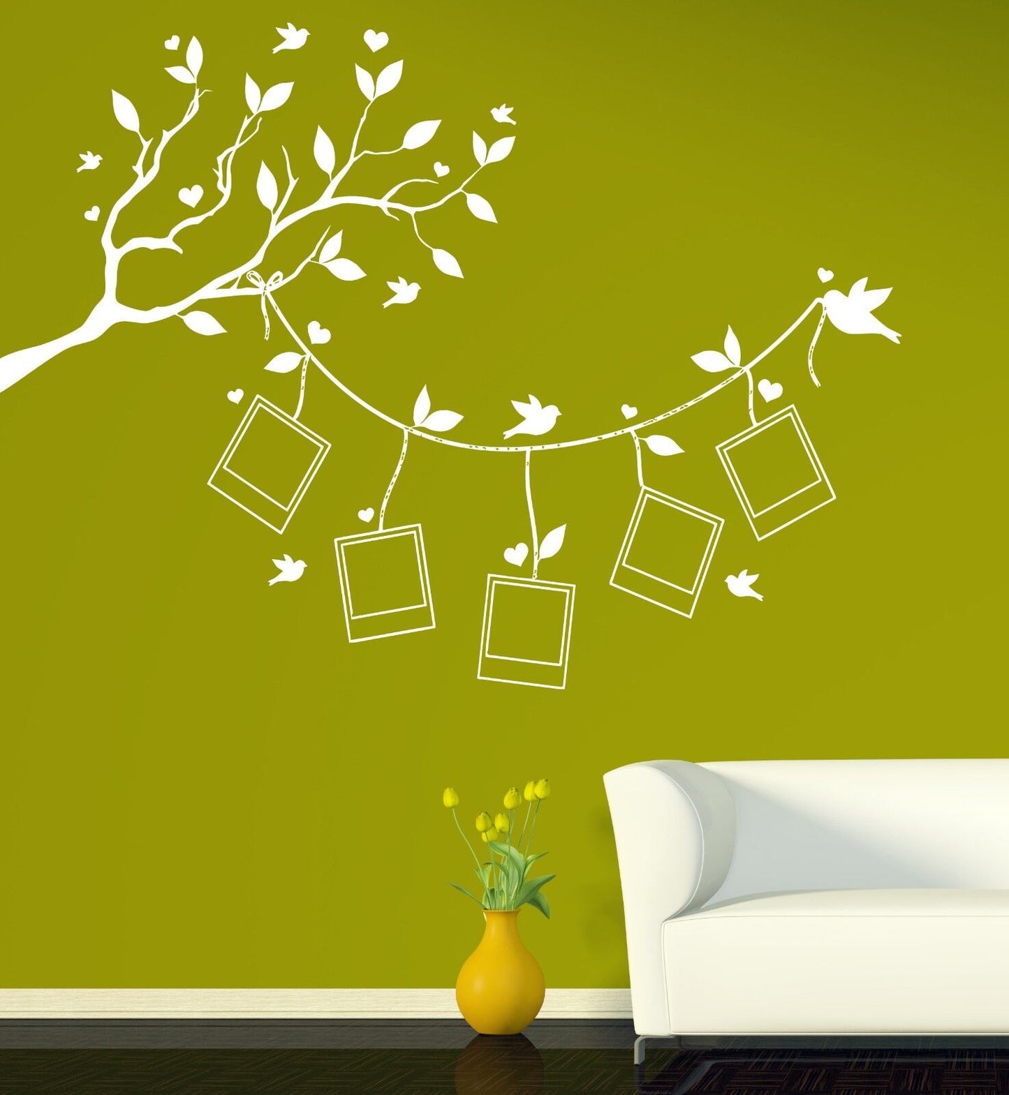 Wall Vinyl Sticker Tree Branch Leaves Stylized Frames For Family Photos (n346)