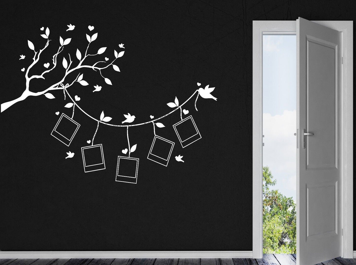 Wall Vinyl Sticker Tree Branch Leaves Stylized Frames For Family Photos (n346)