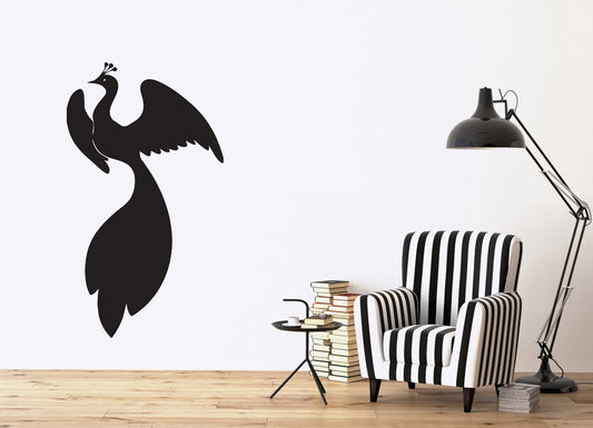 Autocollant mural en vinyle, oiseau magique, conte de fées, ailes d'oiseau, queue habillée (n350)