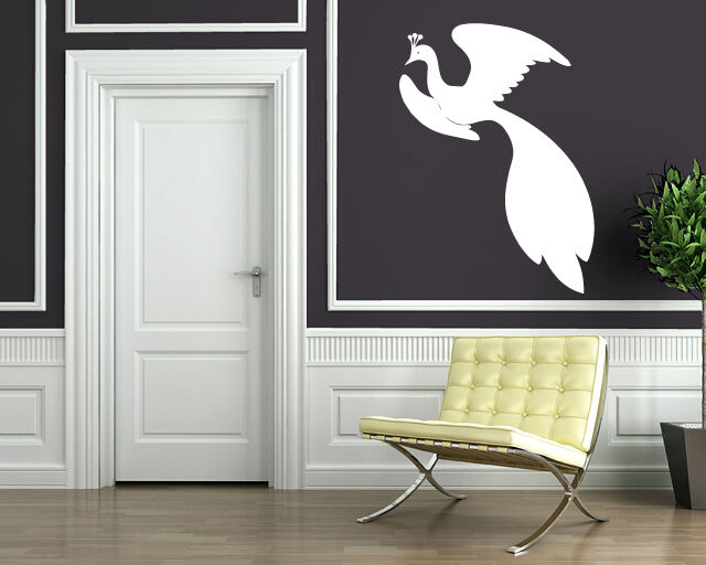 Autocollant mural en vinyle, oiseau magique, conte de fées, ailes d'oiseau, queue habillée (n350)