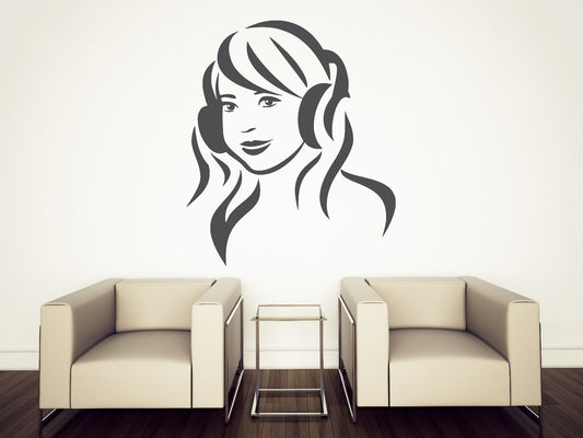 Wall Vinyl Sticker Decal Beautiful Girl Listening Music With Headphones (n352)