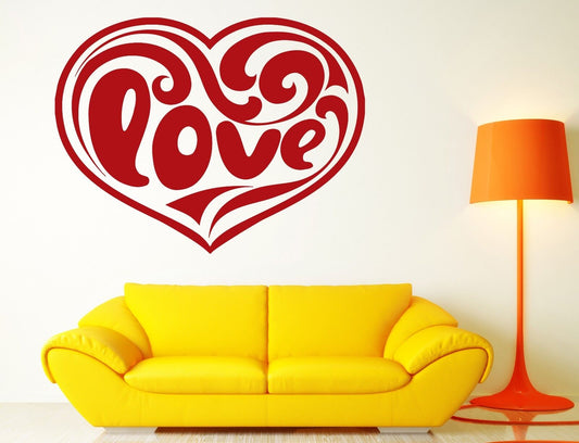 Wall Sticker Vinyl Decal Heart Inscription Love Pattern Smooth Lines (n354)