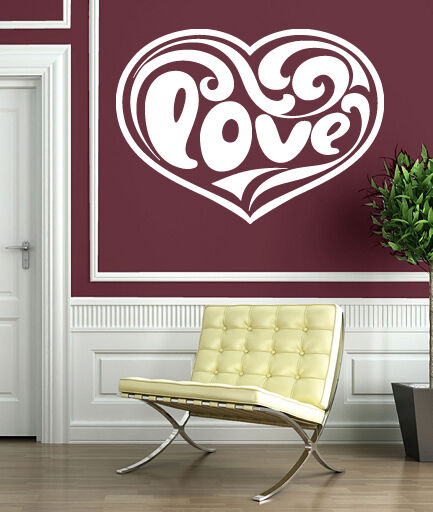 Wall Sticker Vinyl Decal Heart Inscription Love Pattern Smooth Lines (n354)