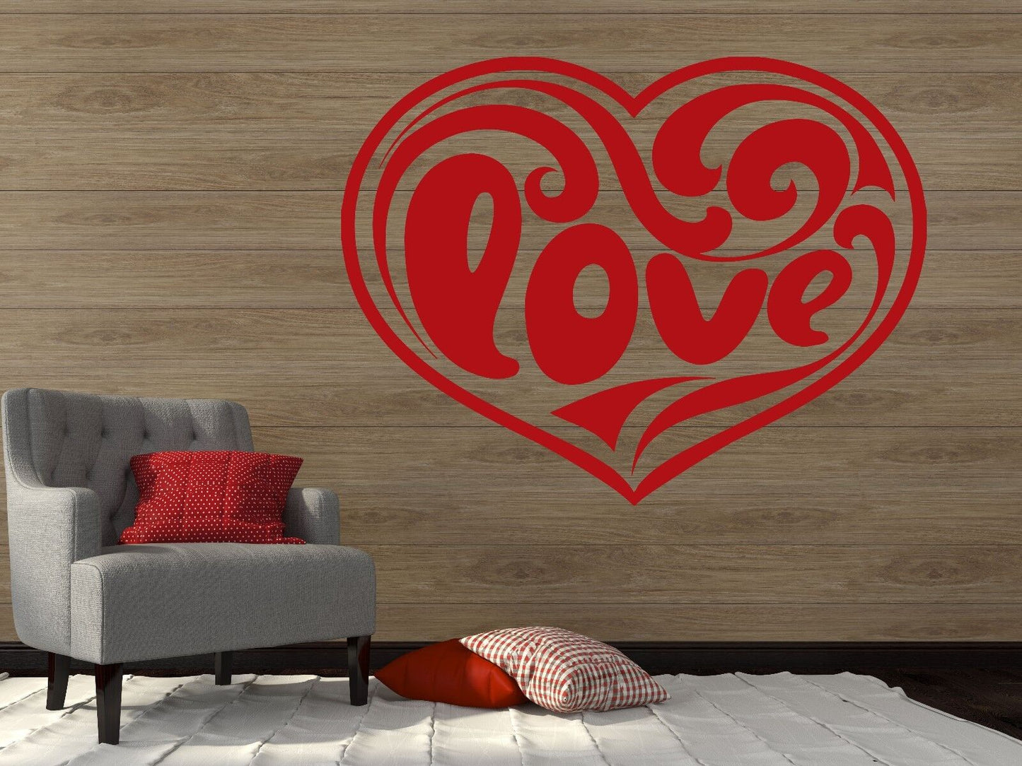 Wall Sticker Vinyl Decal Heart Inscription Love Pattern Smooth Lines (n354)