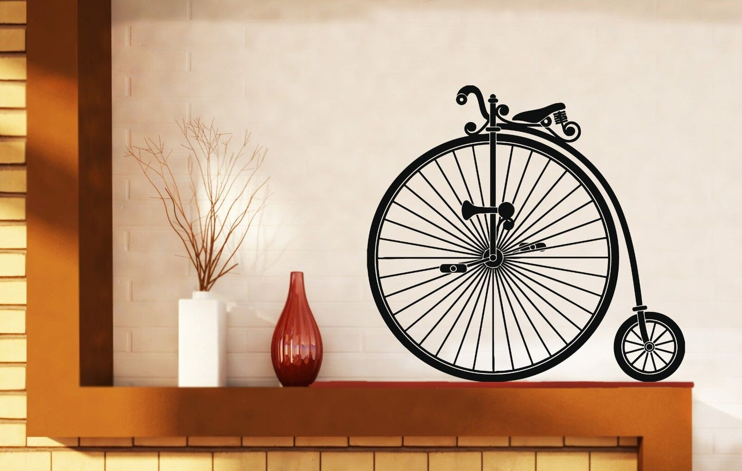 Wall Vinyl Sticker vintage bicycle two wheels brake pedal past century (n355)