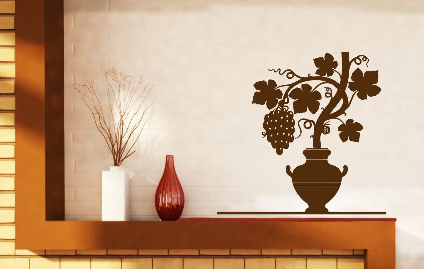 Wall Sticker Vinyl Decal Grapevine Ripe Bunch Pitcher Carved Leaves (n361)