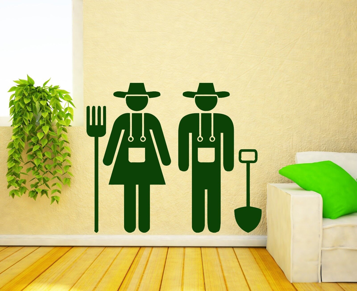 Wall Sticker Vinyl Decor Living Room Couple Farmers Land Cultivation Tools(n381)