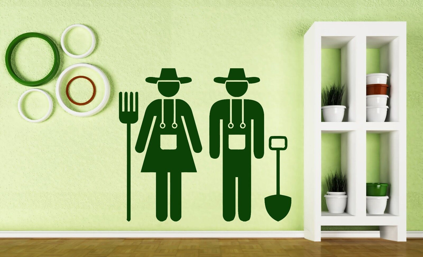 Wall Sticker Vinyl Decor Living Room Couple Farmers Land Cultivation Tools(n381)