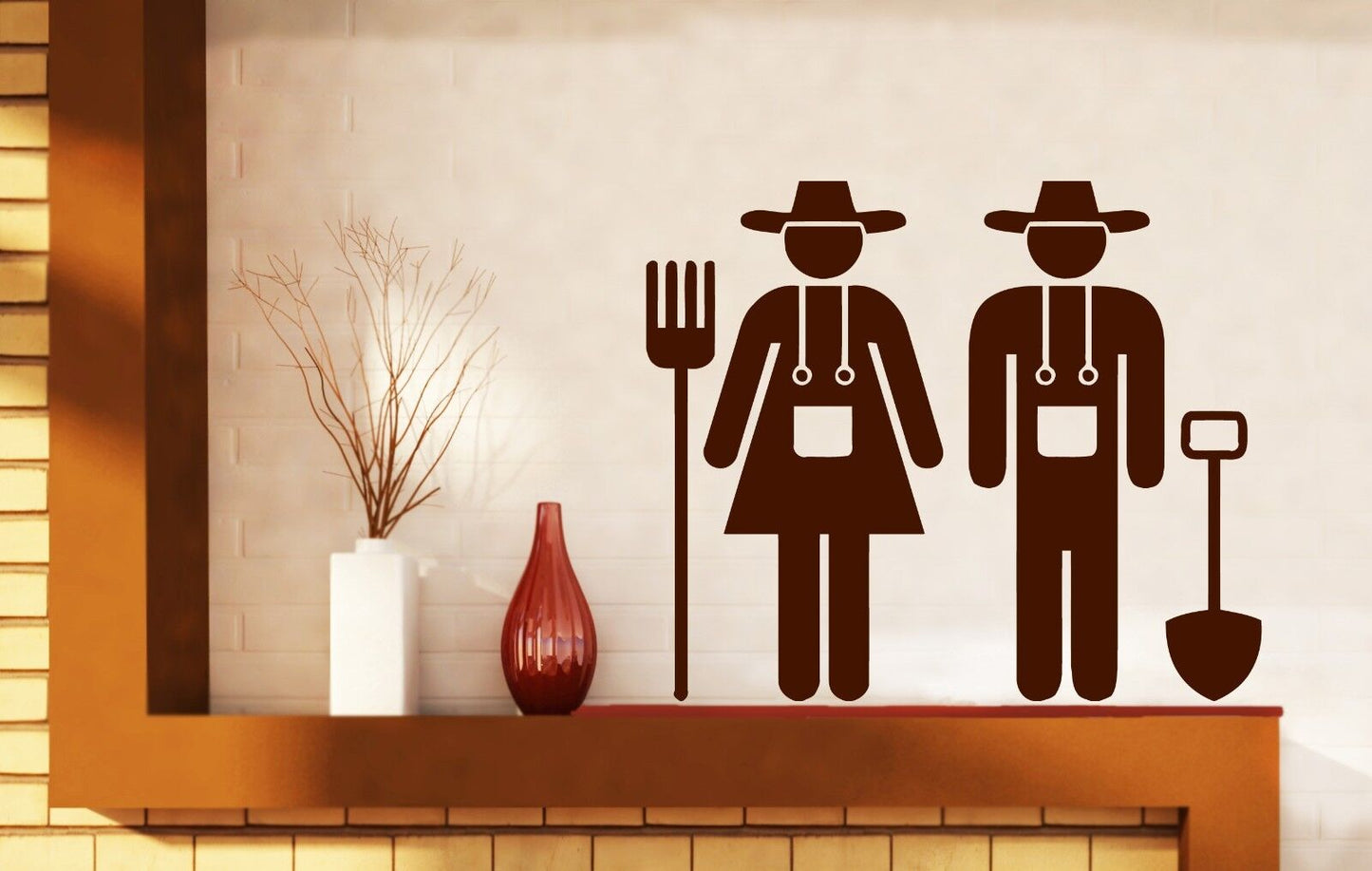 Wall Sticker Vinyl Decor Living Room Couple Farmers Land Cultivation Tools(n381)