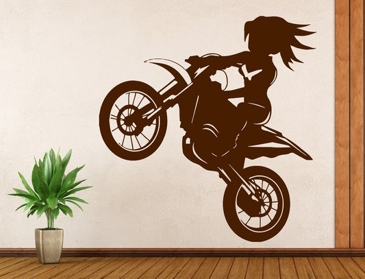 Girl Rider a Bike Stunt Decor Living Room Wall Sticker Vinyl Decal (n383)