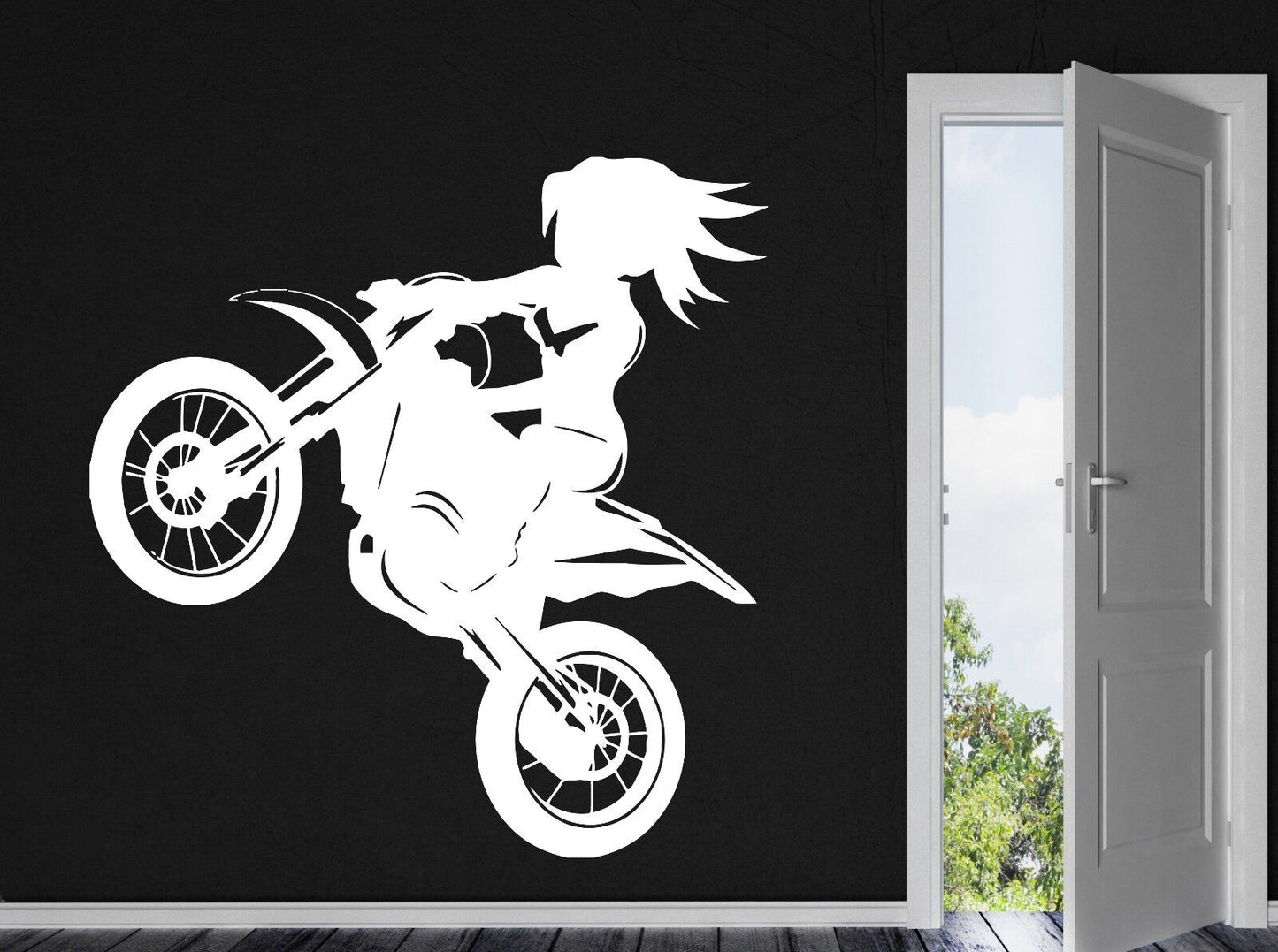 Autocollant mural en vinyle pour fille Rider a Bike Stunt, décor de salon (n383)