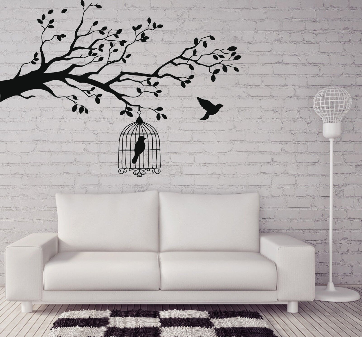 Autocollant mural en cage, branche d'arbre à oiseaux, autocollant en vinyle libre pour oiseaux (n388)