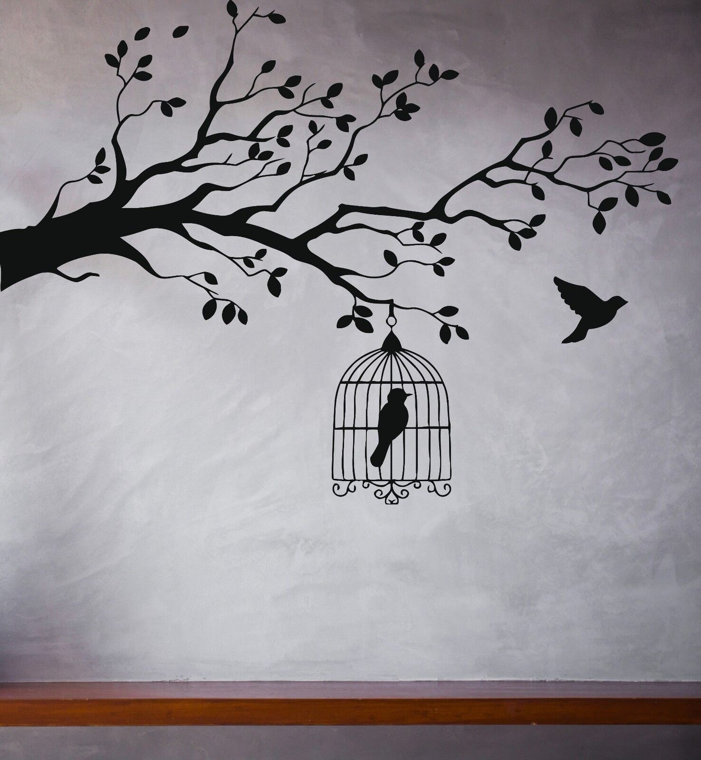 Autocollant mural en cage, branche d'arbre à oiseaux, autocollant en vinyle libre pour oiseaux (n388)