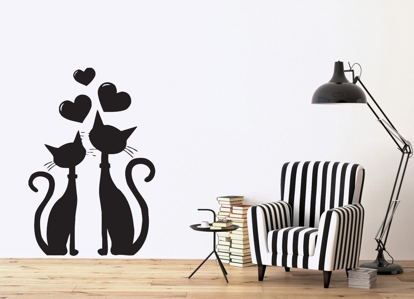 Autocollant mural chat couple amoureux coeur en mars printemps vinyle décalcomanie (n396)