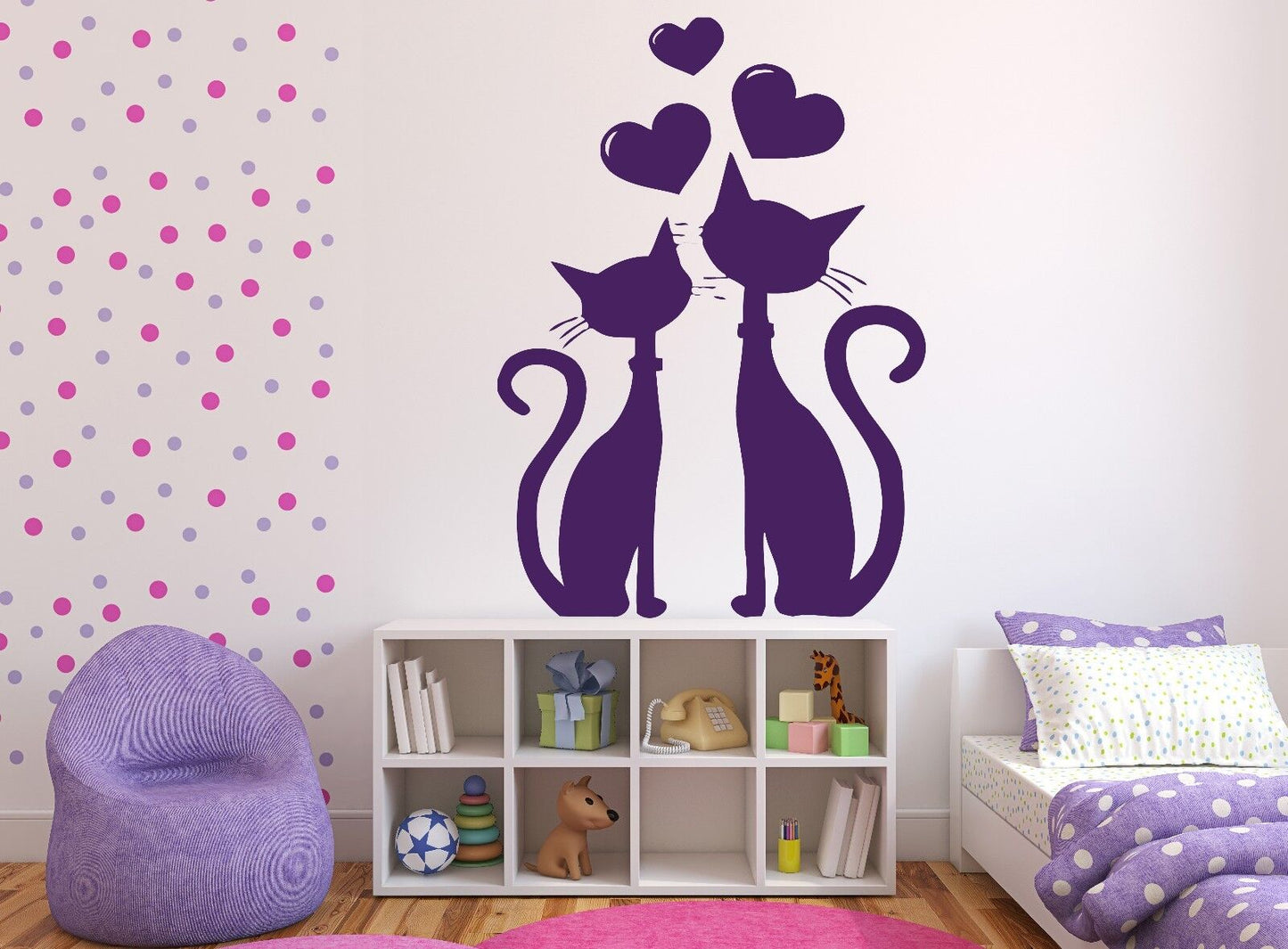 Wall Sticker Cat Couple in Love Heart in March Spring Vinyl Decal (n396)