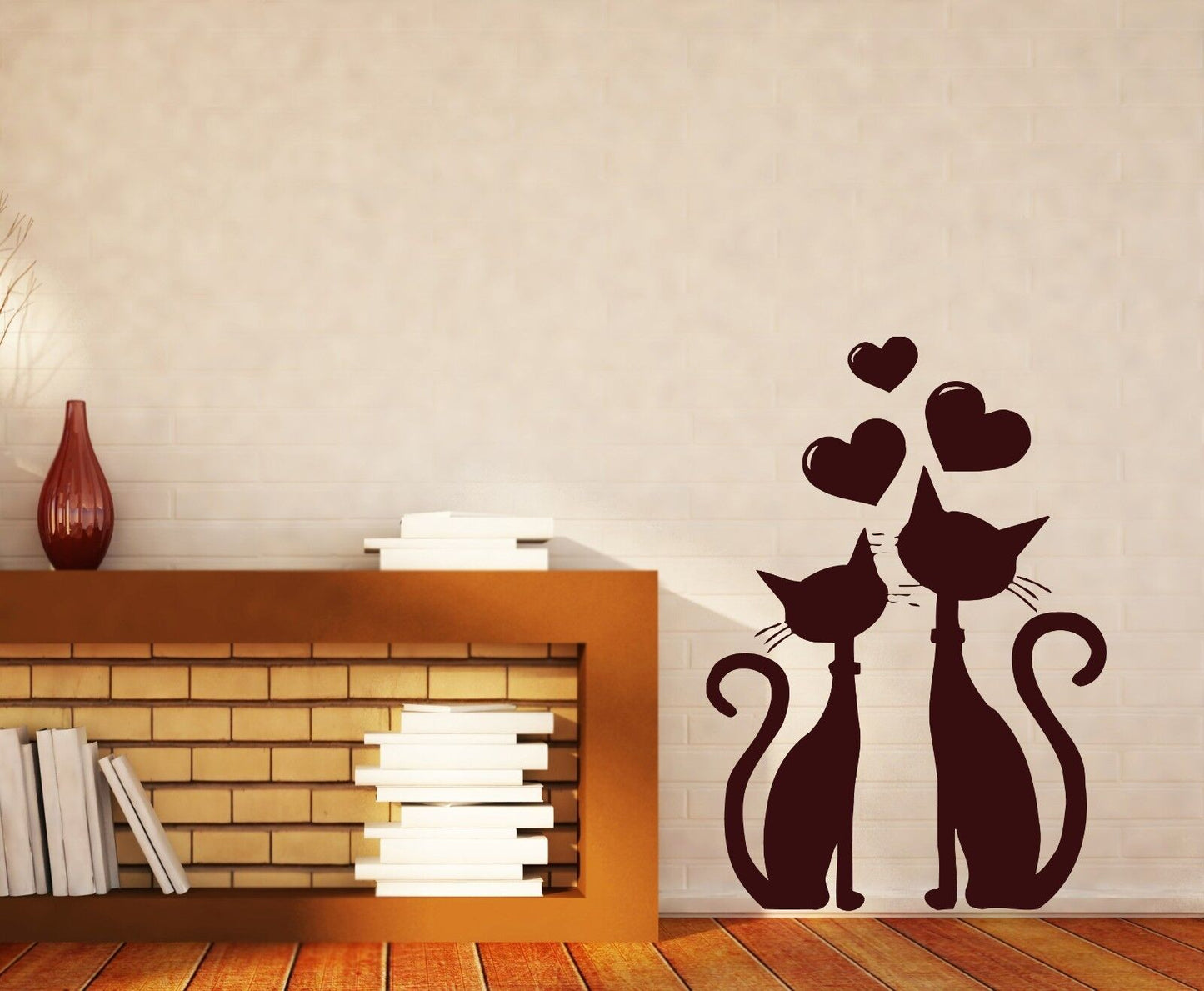 Wall Sticker Cat Couple in Love Heart in March Spring Vinyl Decal (n396)