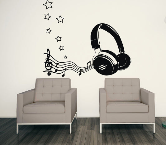 Wall Vinyl Sticker Decal Headphones Music Llistening Device Notes Decor (n397)