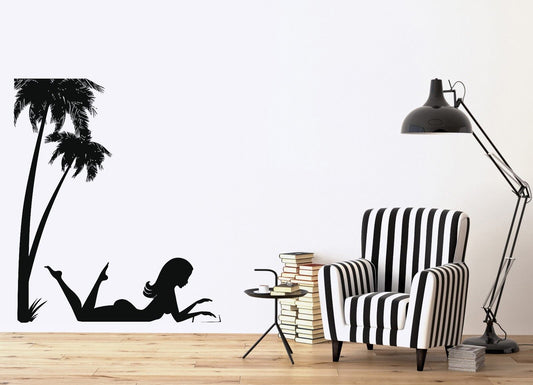 Wall Vinyl Sticker Decal Pretty Girl Beach Vacation Banana Trees Decor (n399)