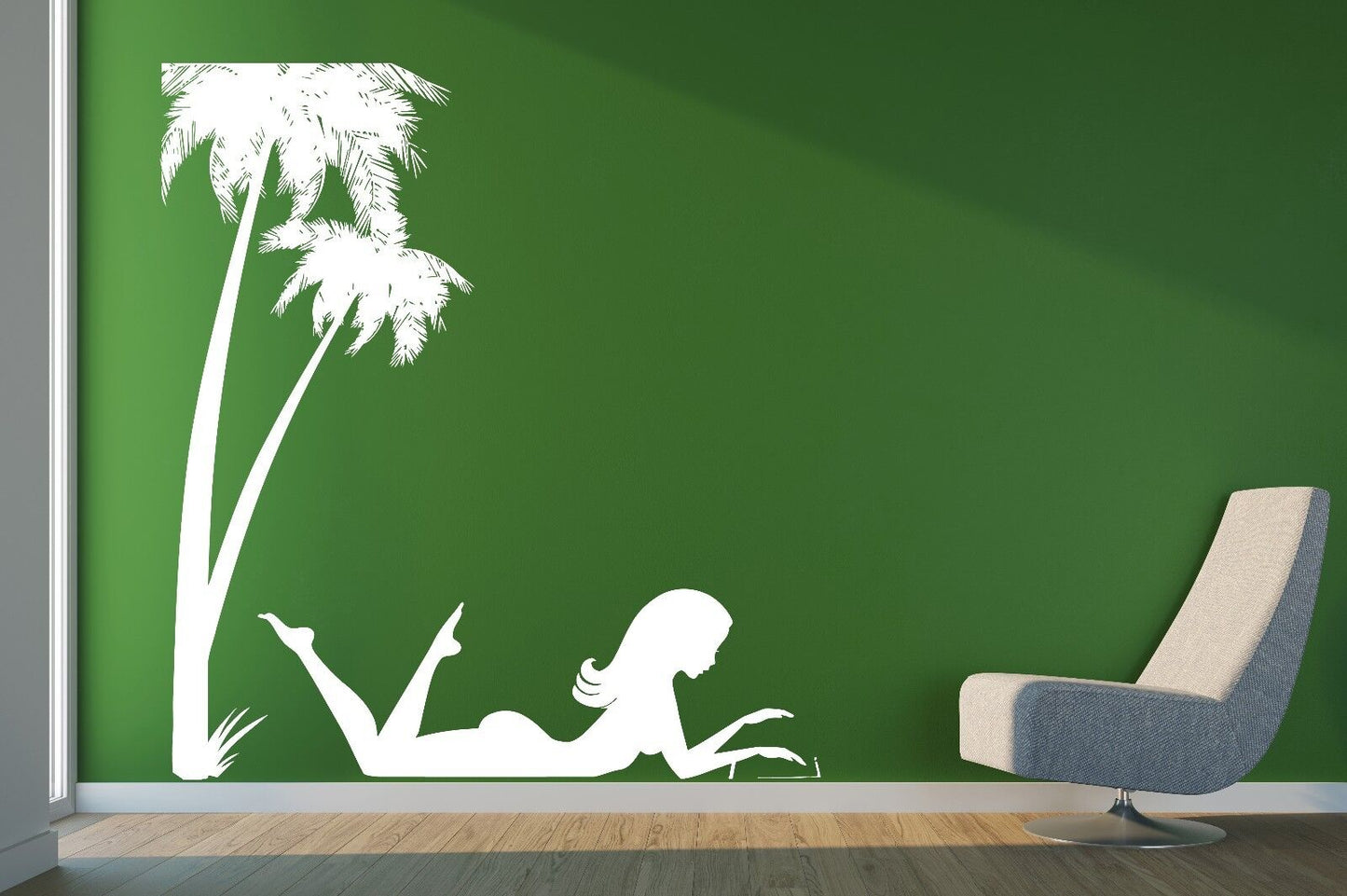 Wall Vinyl Sticker Decal Pretty Girl Beach Vacation Banana Trees Decor (n399)