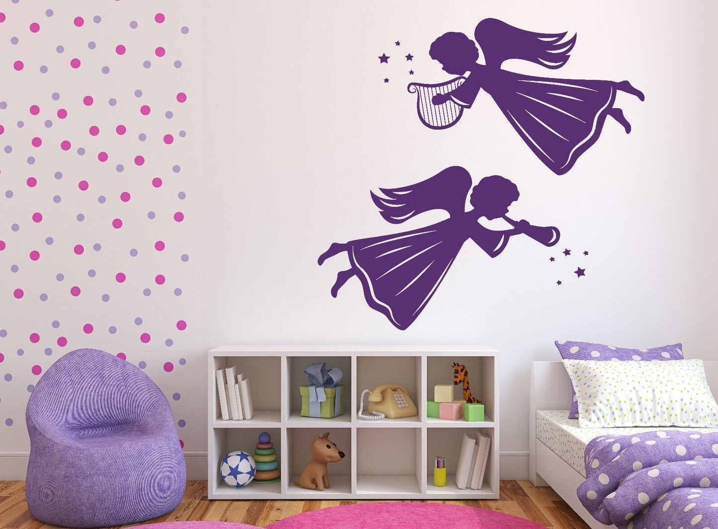 Wall Vinyl Sticker Decal Angels Winged Beings Harp Light Pipe (n405)