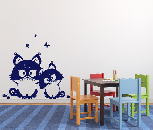 Autocollant mural en vinyle, décor de chatons mignons et amusants pour chambre d'enfant (n415)