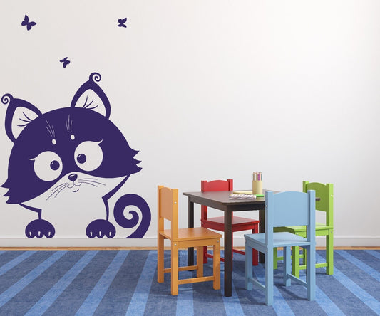 Wall Vinyl Sticker Funny Cheerful Cute Kitten Decor for a Child's Room (n417)