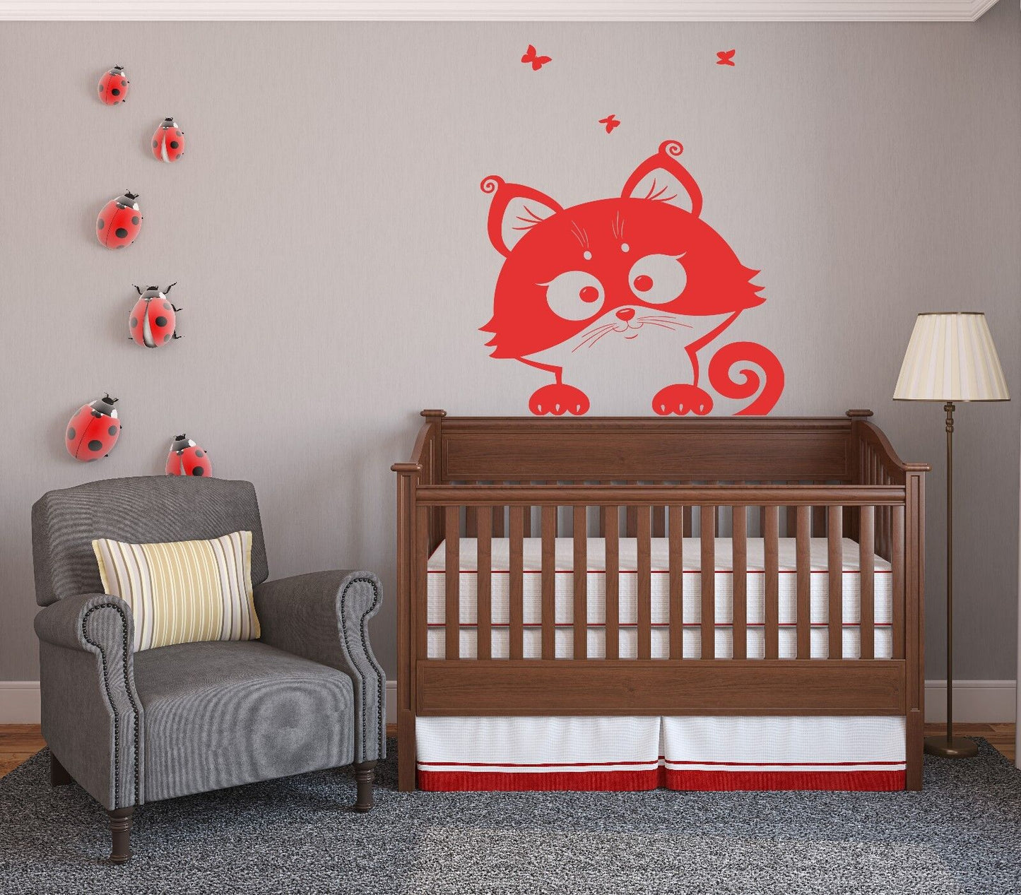 Wall Vinyl Sticker Funny Cheerful Cute Kitten Decor for a Child's Room (n417)