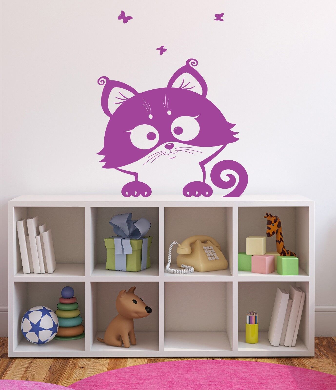 Wall Vinyl Sticker Funny Cheerful Cute Kitten Decor for a Child's Room (n417)