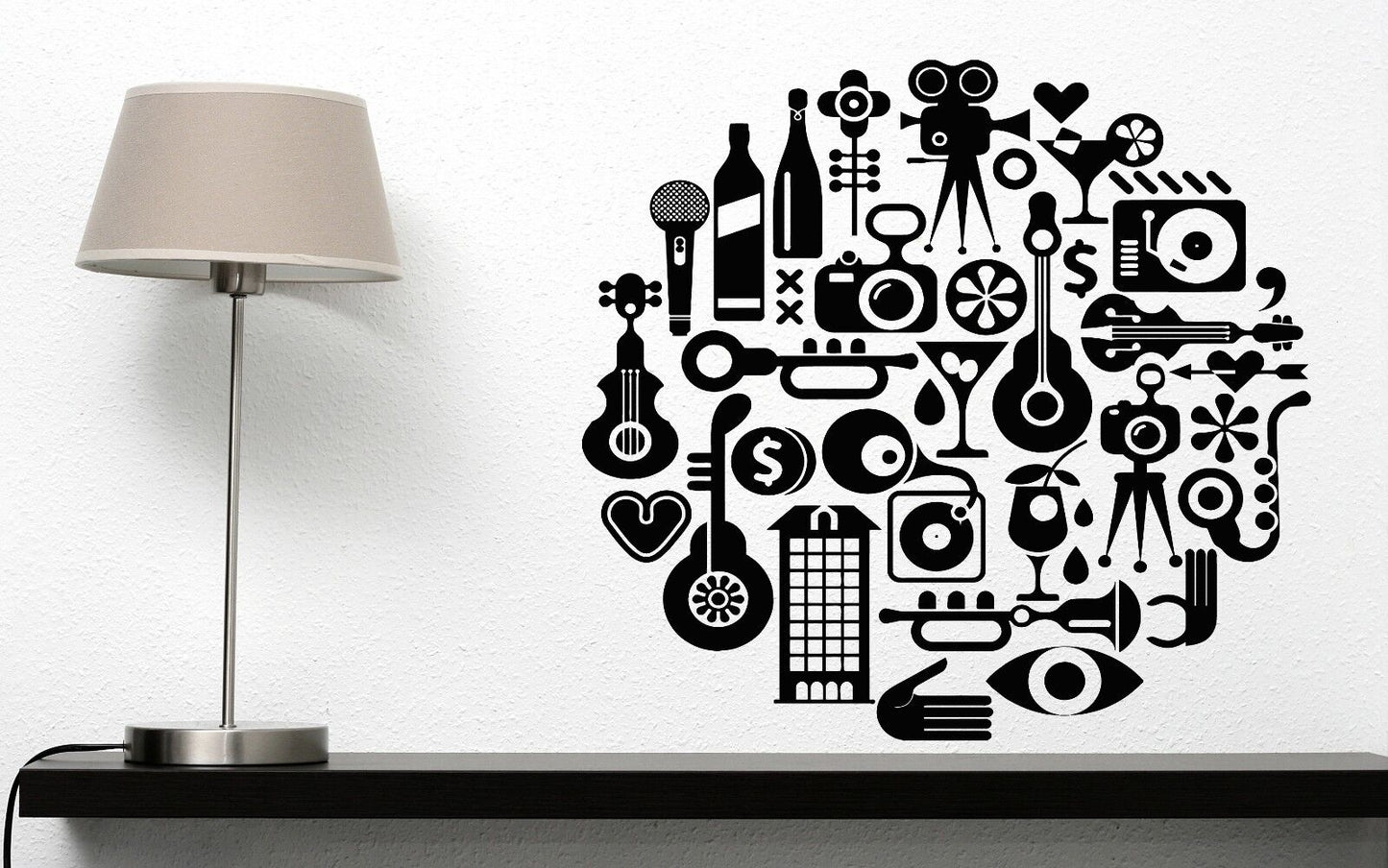 Wall Vinyl Sticker Holiday Items Hobbies Music Cinema Wine Photo Money (n421)