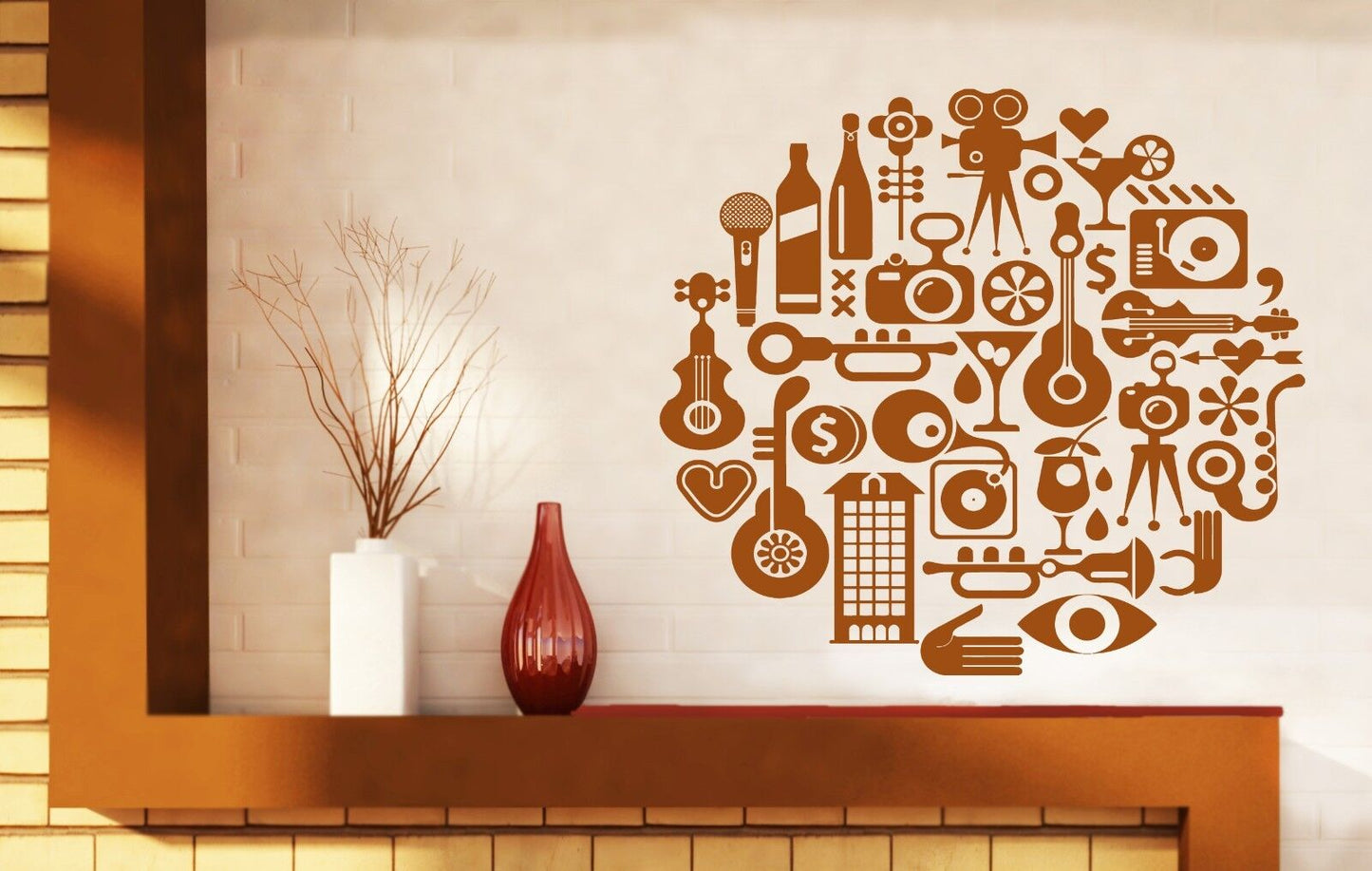 Wall Vinyl Sticker Holiday Items Hobbies Music Cinema Wine Photo Money (n421)