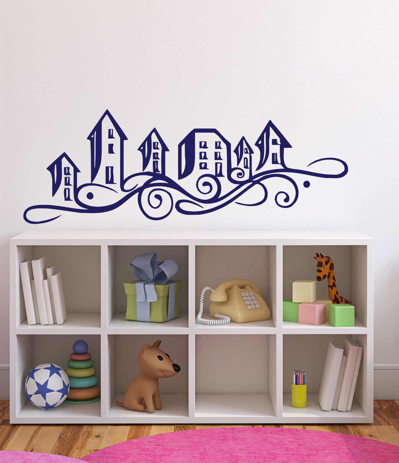 Wall Vinyl Sticker Little Cartoon Fairy-Tale Town Window Roof Decor (n425)