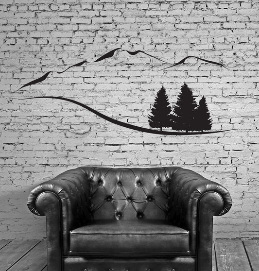 Wall Vinyl Sticker Decal Mountain Trees Snowy Peaks Mountain Resort (n442)