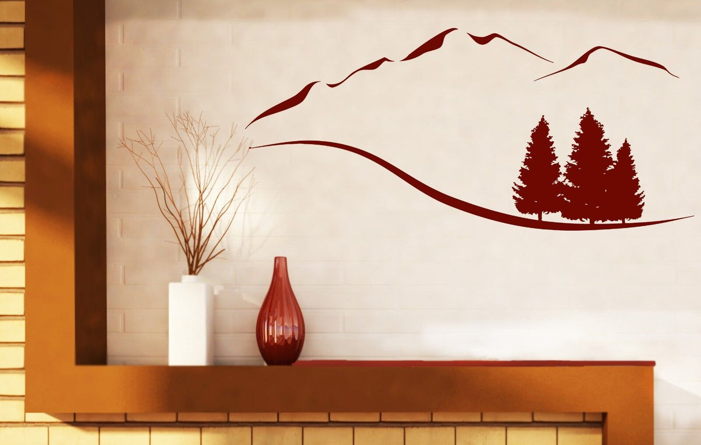 Wall Vinyl Sticker Decal Mountain Trees Snowy Peaks Mountain Resort (n442)