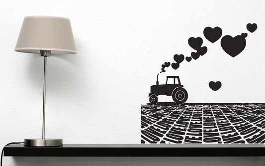 Wall Vinyl Sticker Tractor Plowing a Field of Smoke Love Heart (n445)