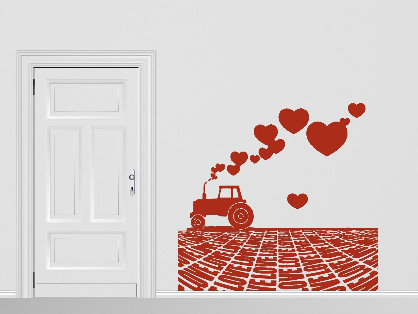 Wall Vinyl Sticker Tractor Plowing a Field of Smoke Love Heart (n445)