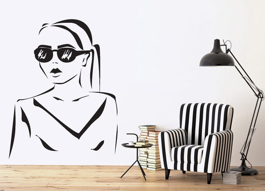 Wall Vinyl Sticker Decal Silhouette Beautiful Girl Hairstyle Sunglasses (n447)