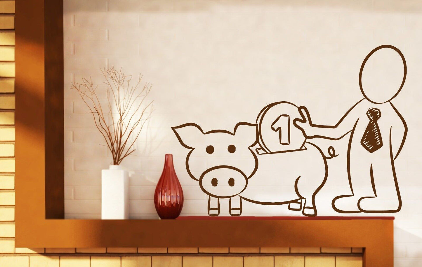 Wall Vinyl Sticker Decal Pig Piggy Bank Dollar Euro Money Coins (n448)