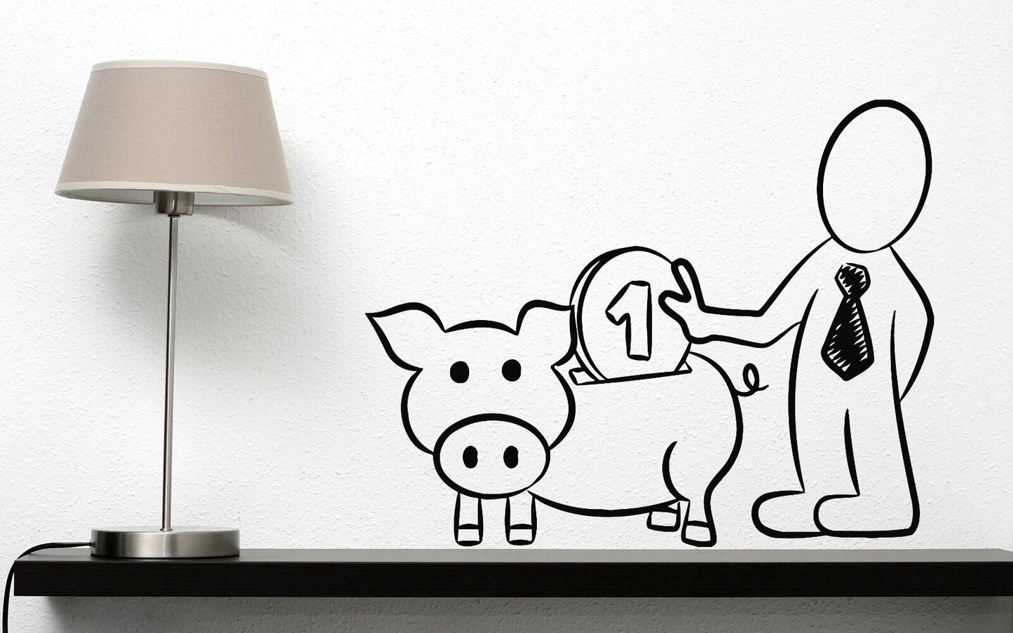 Wall Vinyl Sticker Decal Pig Piggy Bank Dollar Euro Money Coins (n448)