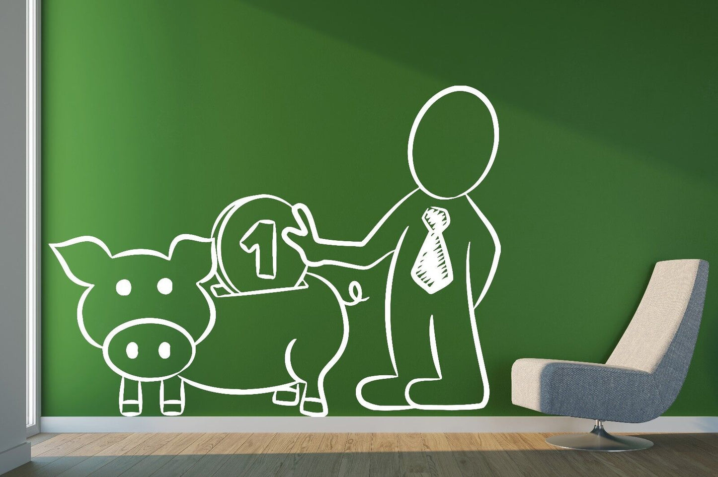 Wall Vinyl Sticker Decal Pig Piggy Bank Dollar Euro Money Coins (n448)