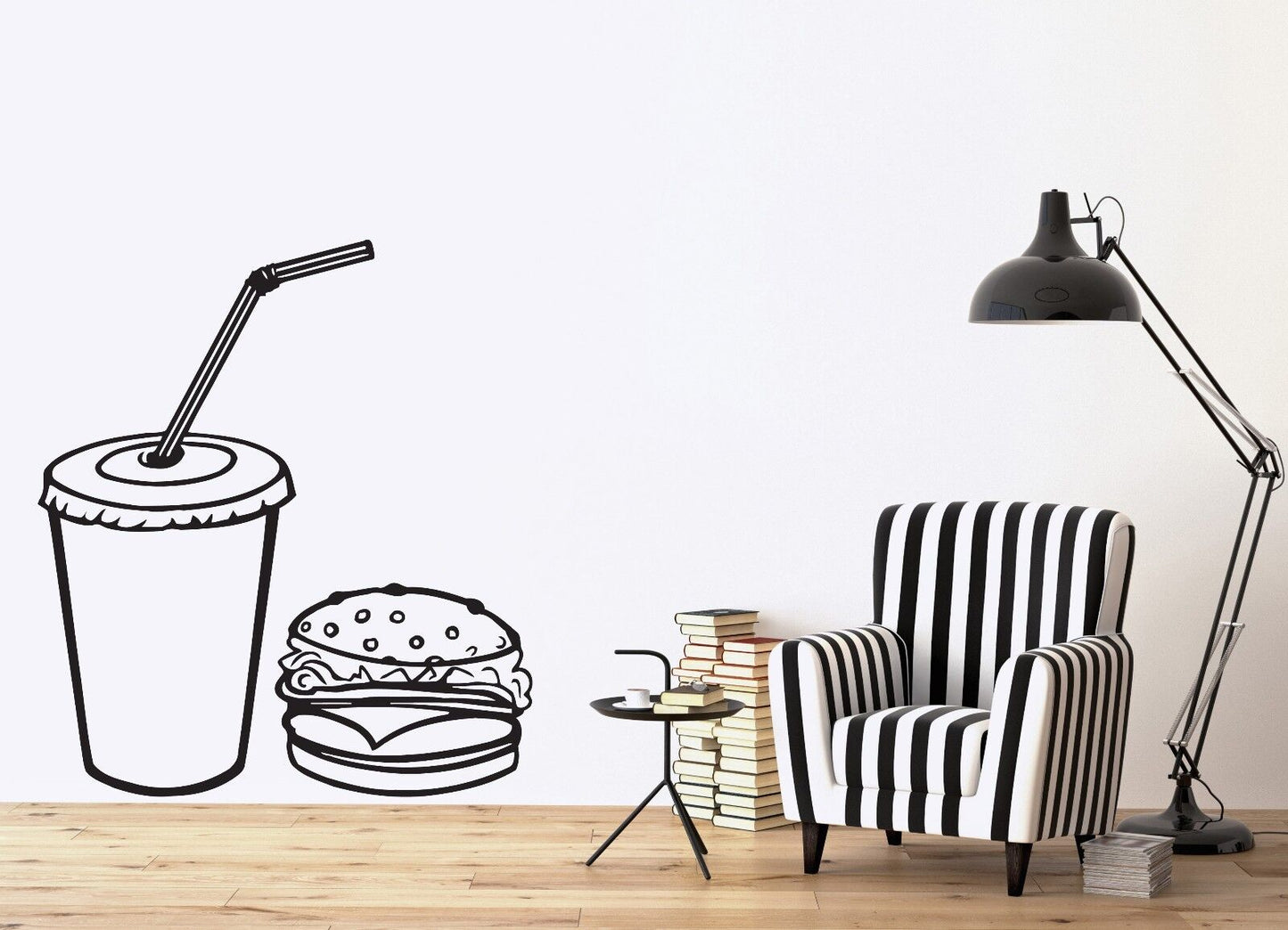 Autocollant mural en vinyle Fast Food Rapid Delicious Cola Hamburger Cutlet (n456)