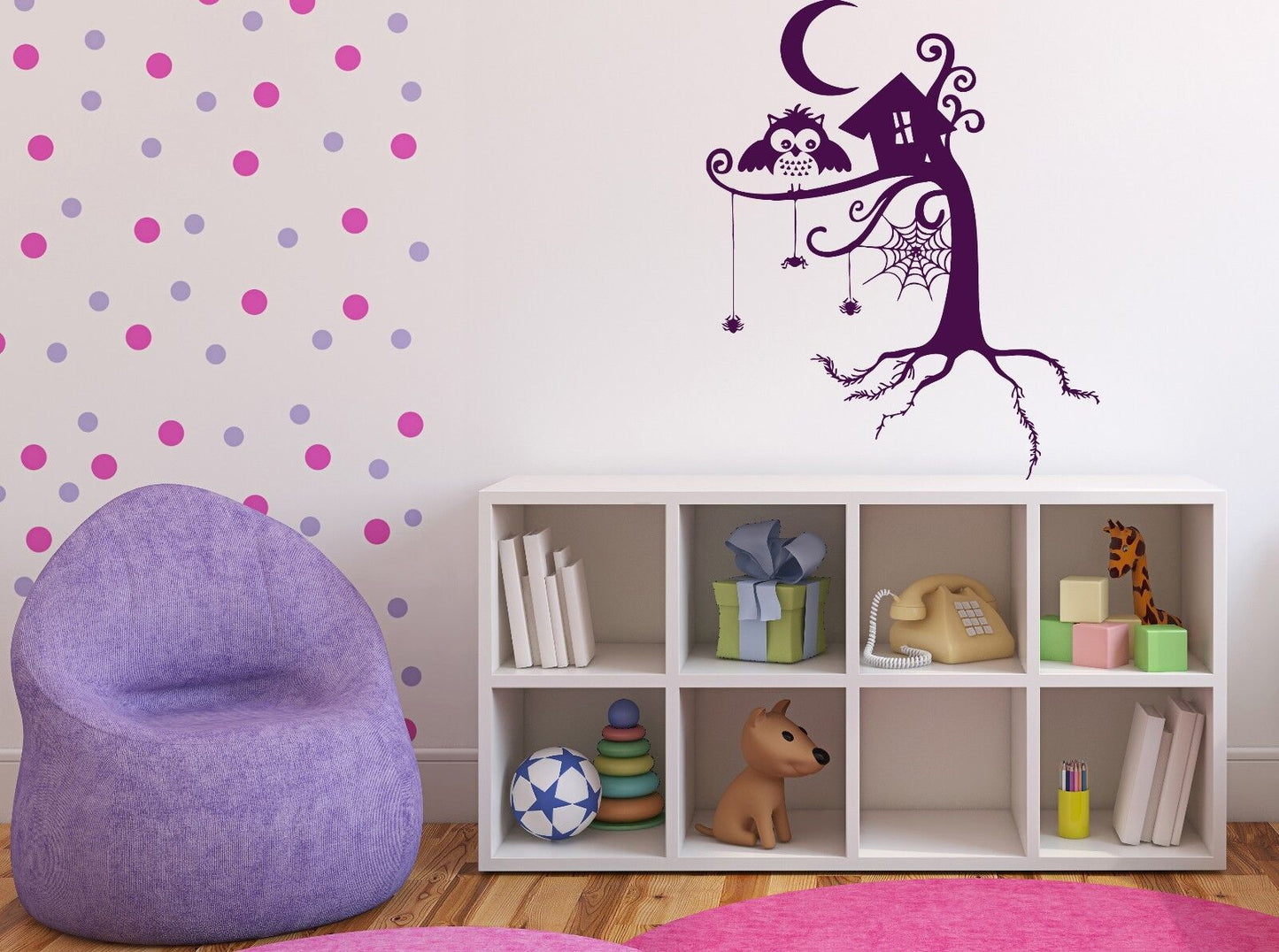 Wall Sticker Fairy Story Tree Forest Spider Web Owl Night Moon Vinyl Decal(n468)