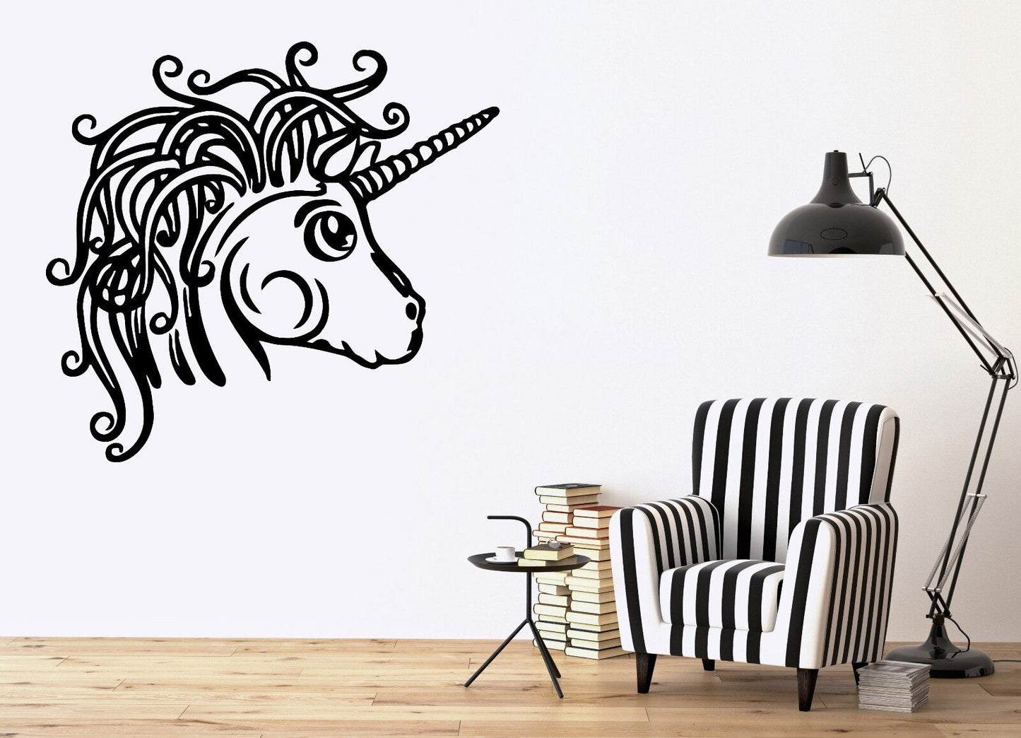 Wandtattoo/Wandaufkleber, Vinyl, Märchenfigur, Pony, Einhorn, schöne Mähne (n469)