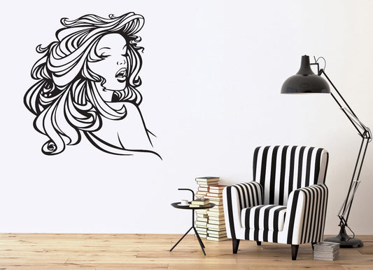 Autocollant mural en vinyle, Silhouette de dame Sexy, beau décor de cheveux (n479)