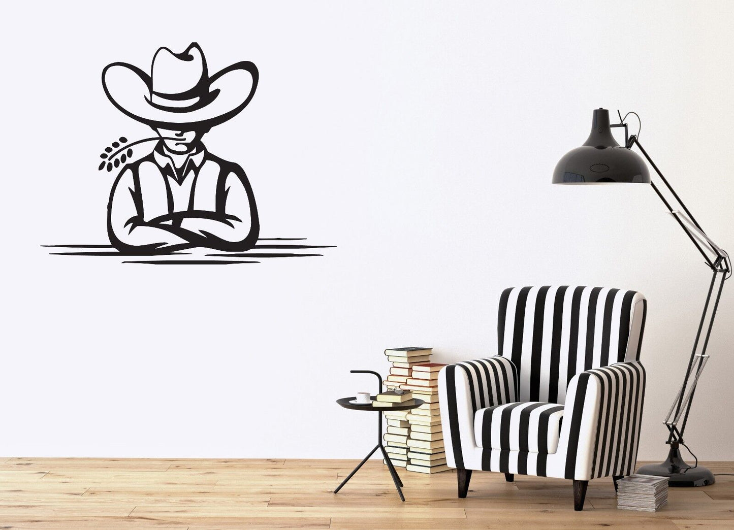 Autocollant mural en vinyle pour homme, chapeau de paille, décor de bouche pour salon (n484)